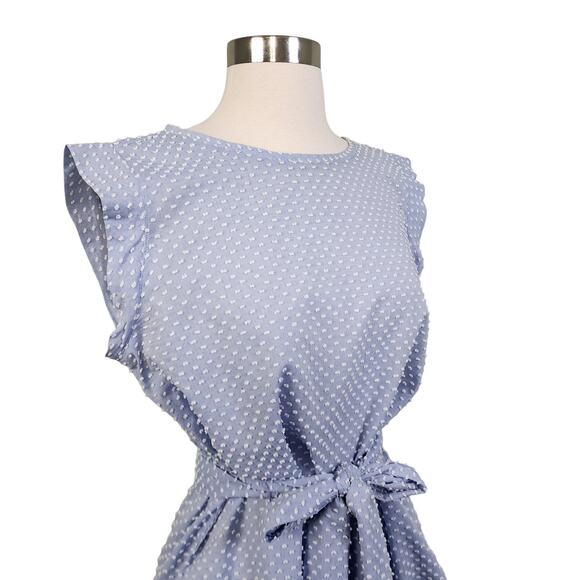 LOFT Womens Swiss Dot Tie Waist Blouse Size Medium Blue White Cotton Lagenlook - Picture 3 of 9